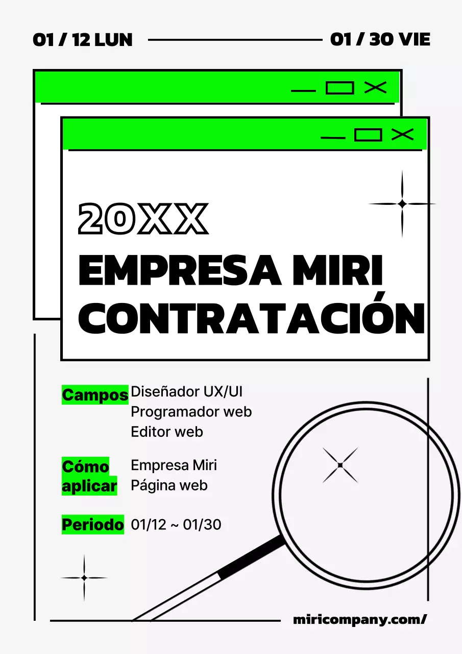 Ofertas de empleo en negro y verde neón
