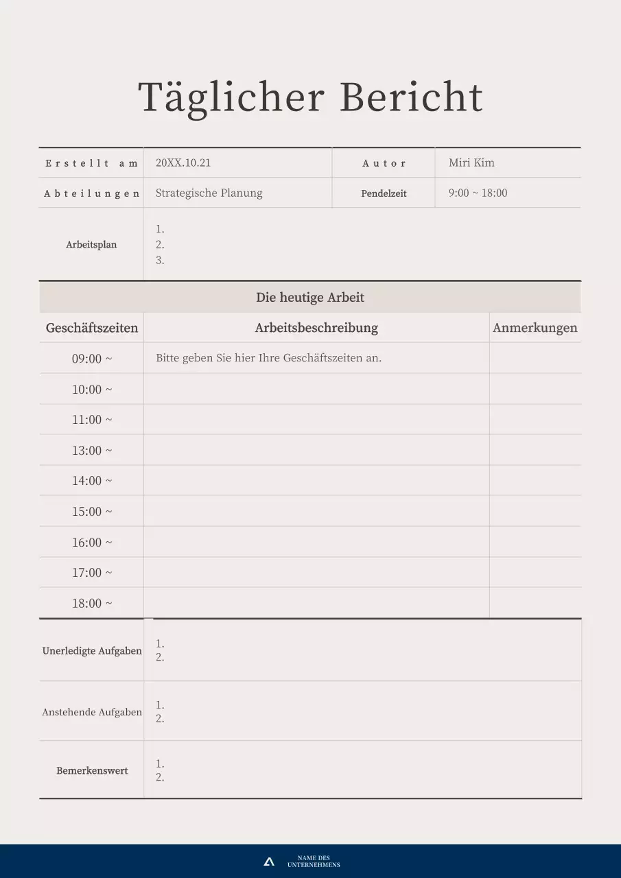 Ein ordentlicher Tagesbericht in braun und marineblau