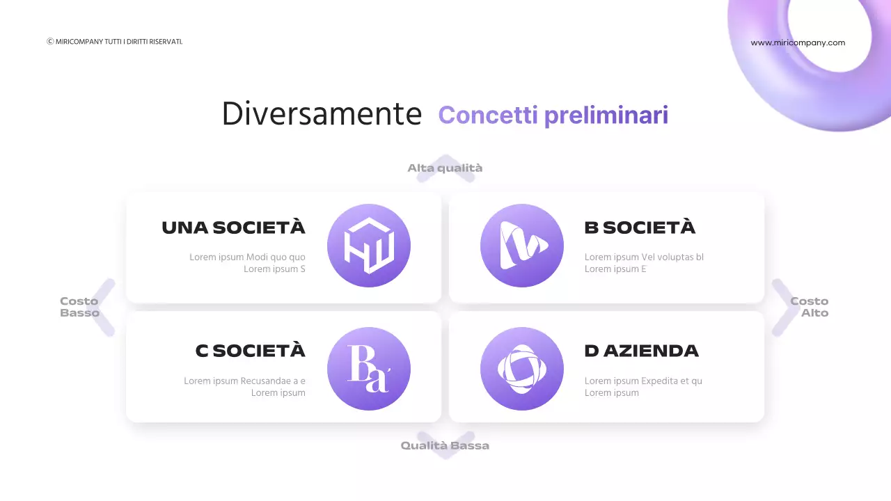 Forme 3D con sfumatura viola per presentazioni aziendali
