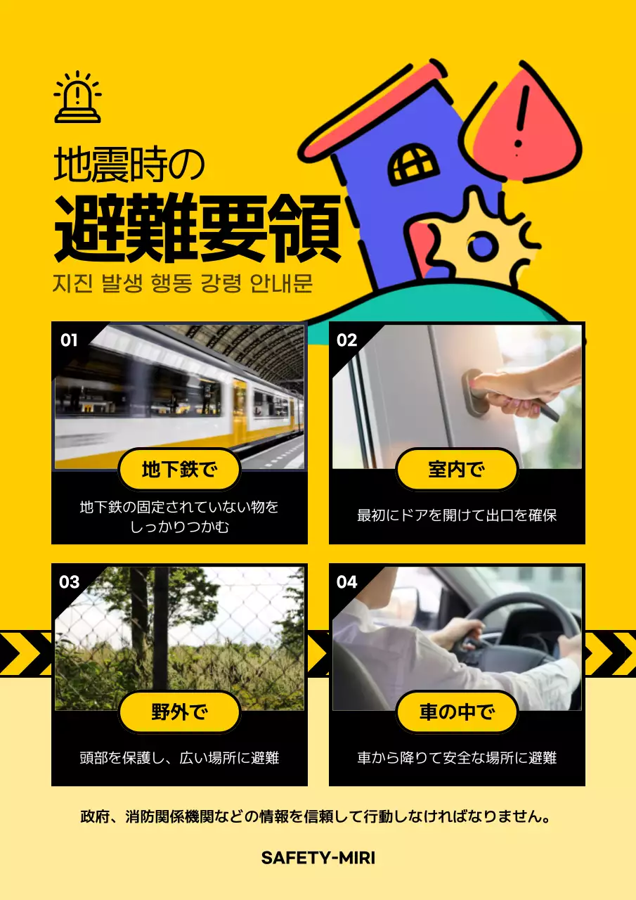 黄色 シンプル 災害対策 ポスター