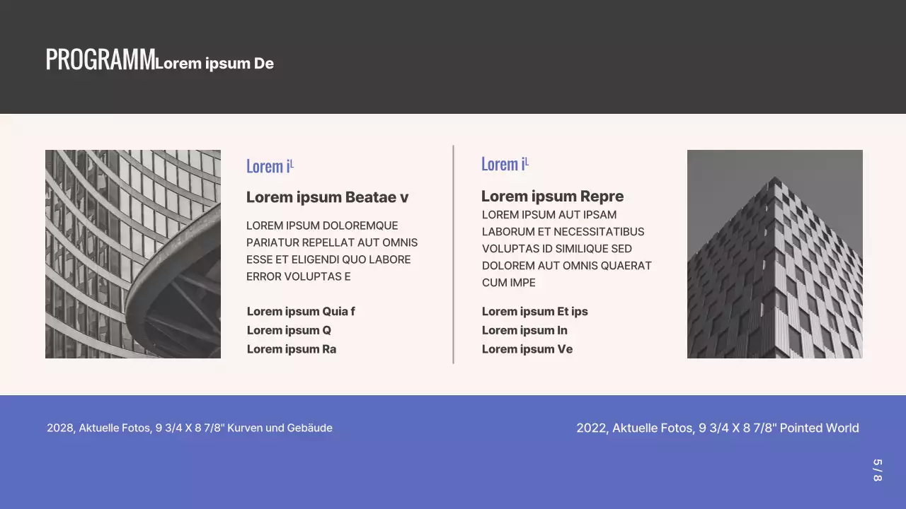 Grid Concept Fotografie Ausstellungsvorschlag in Lila und Beige