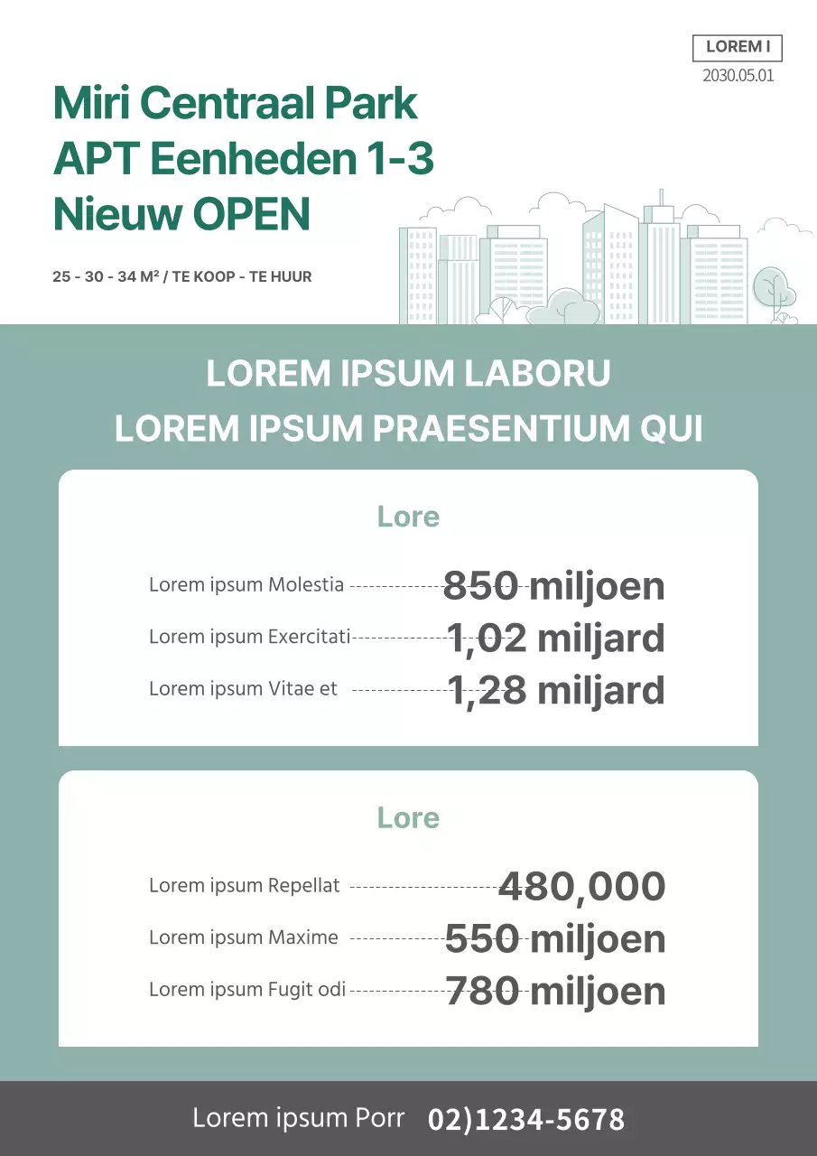 Mint-gekleurd onroerend goed appartement te koop advertentie documenten