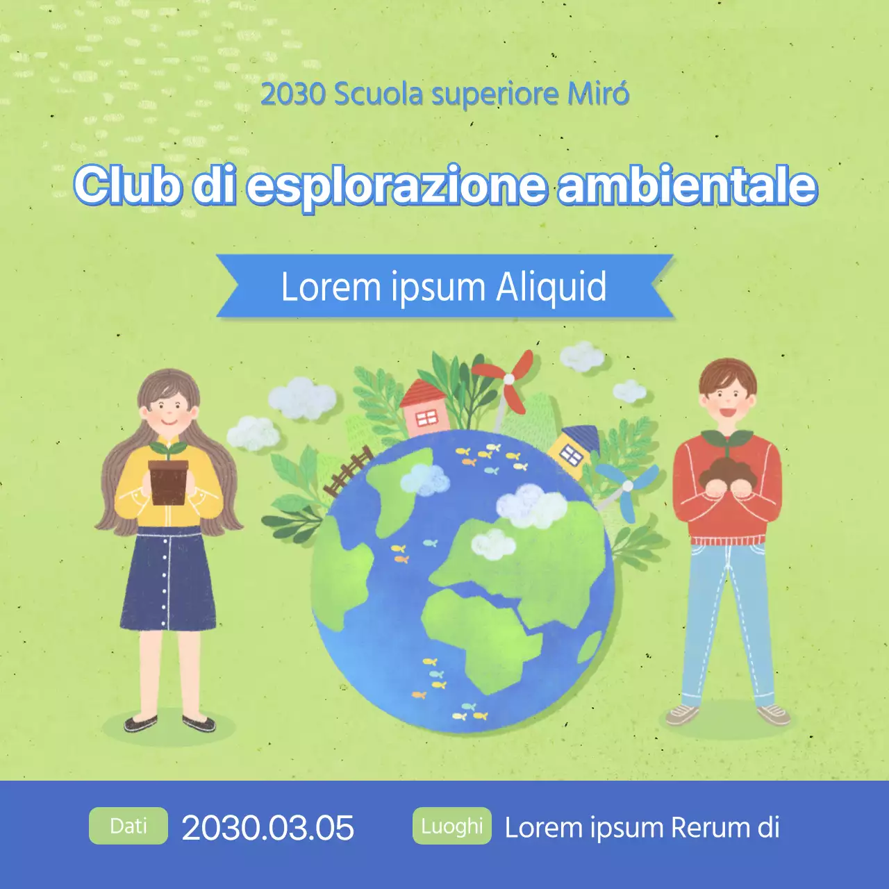 Presentazione del concetto di calore verde e blu del club ambientale