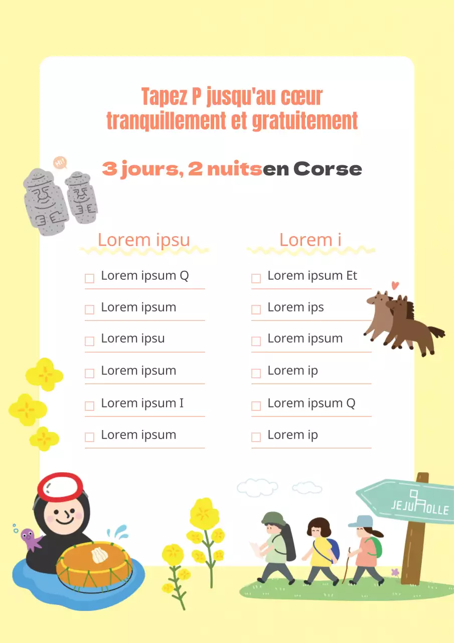 Contenu de l'itinéraire jaune-vert de 3 jours et 2 nuits sur l'île de Jeju