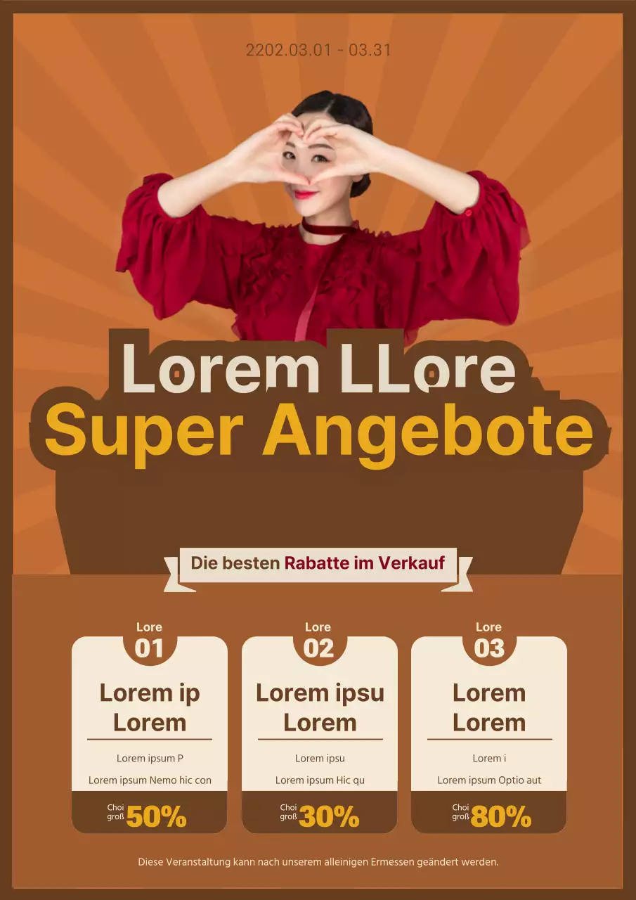 Flyer für einen braunen, farbenfrohen Superverkauf mit Markenzeichen