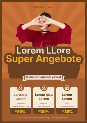 Flyer für einen braunen, farbenfrohen Superverkauf mit Markenzeichen