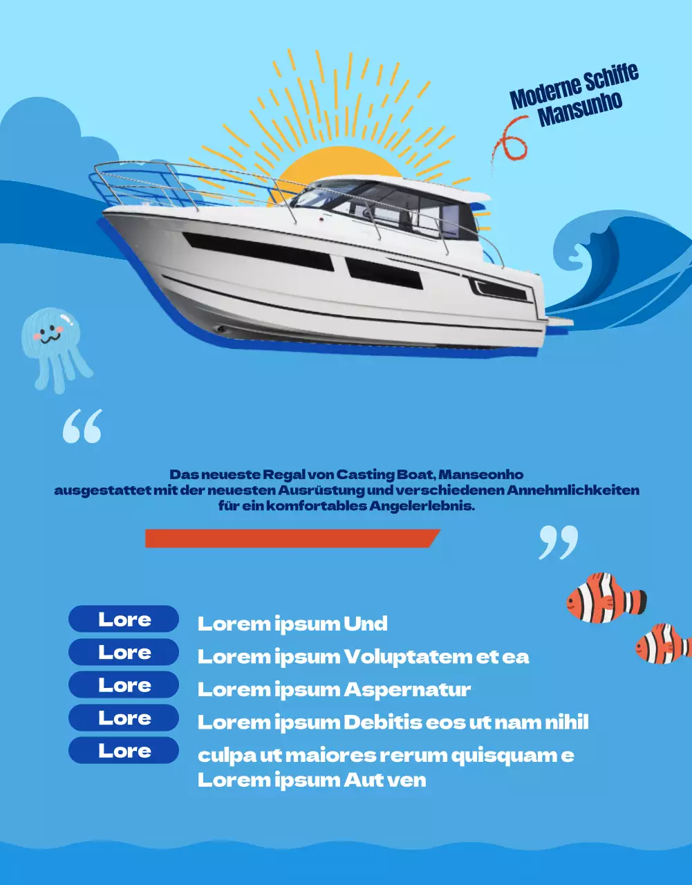 Anzeige für einen Angelausflug zu den blauen Gewässern der Welt