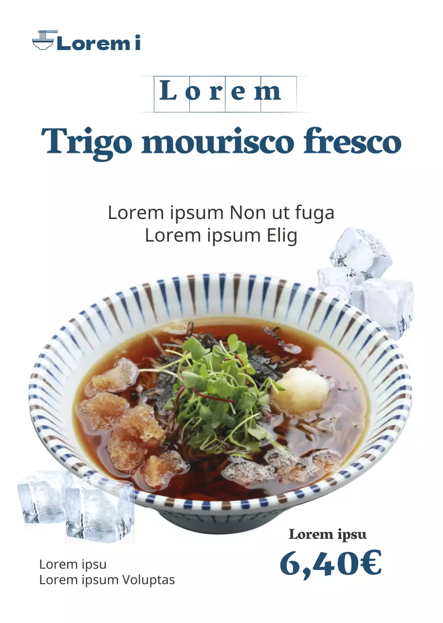 Cartaz transparente simples azul claro de um restaurante de soba frio
