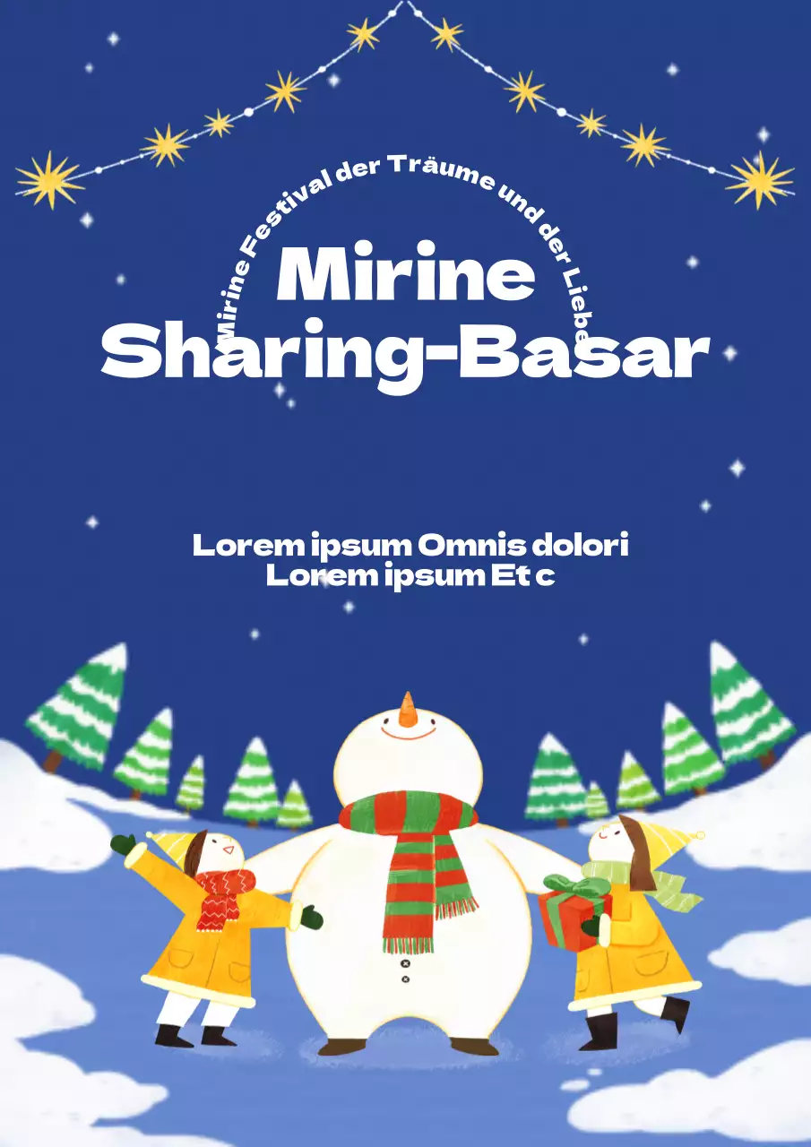 Niedlich illustrierter Flohmarkt-Veranstaltungsflyer in Marineblau