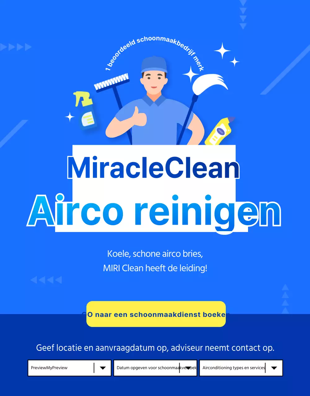 Een eenvoudige blauw met gele advertentie voor het reinigen van airconditioners