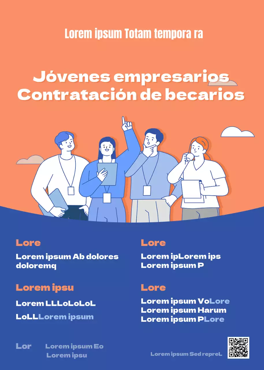 Contratación para promover un concepto de ilustración juvenil naranja y azul