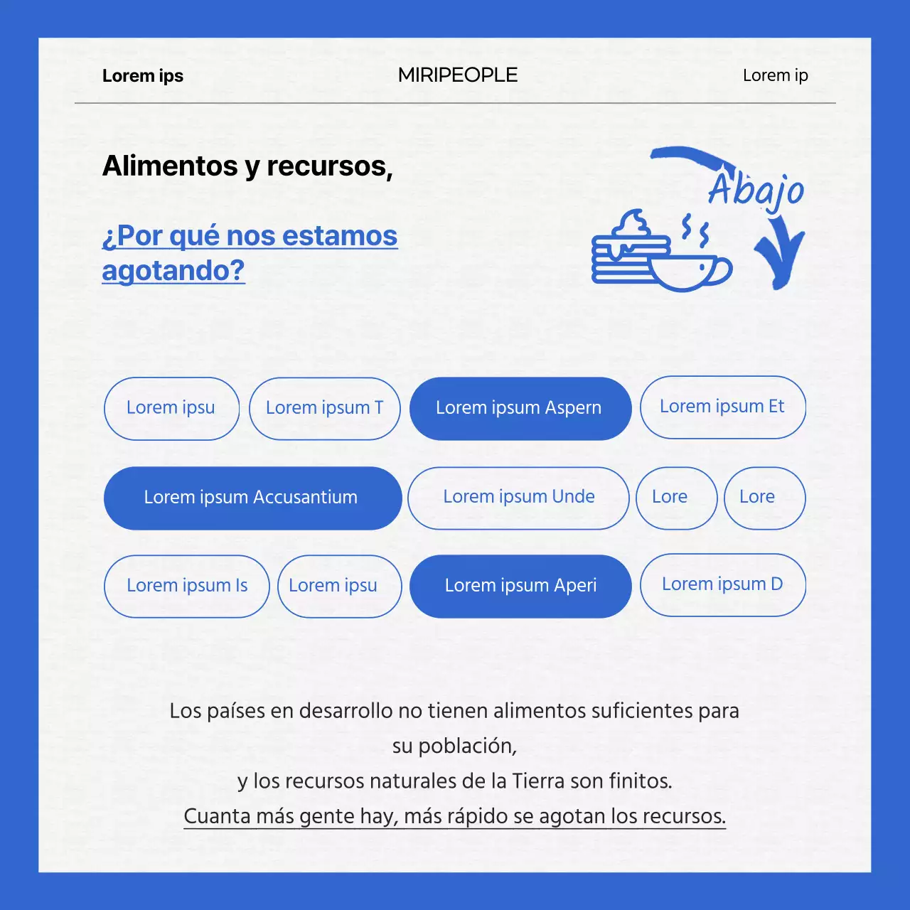 Los problemas de la población mundial en tarjeta azul y blancaNoticias