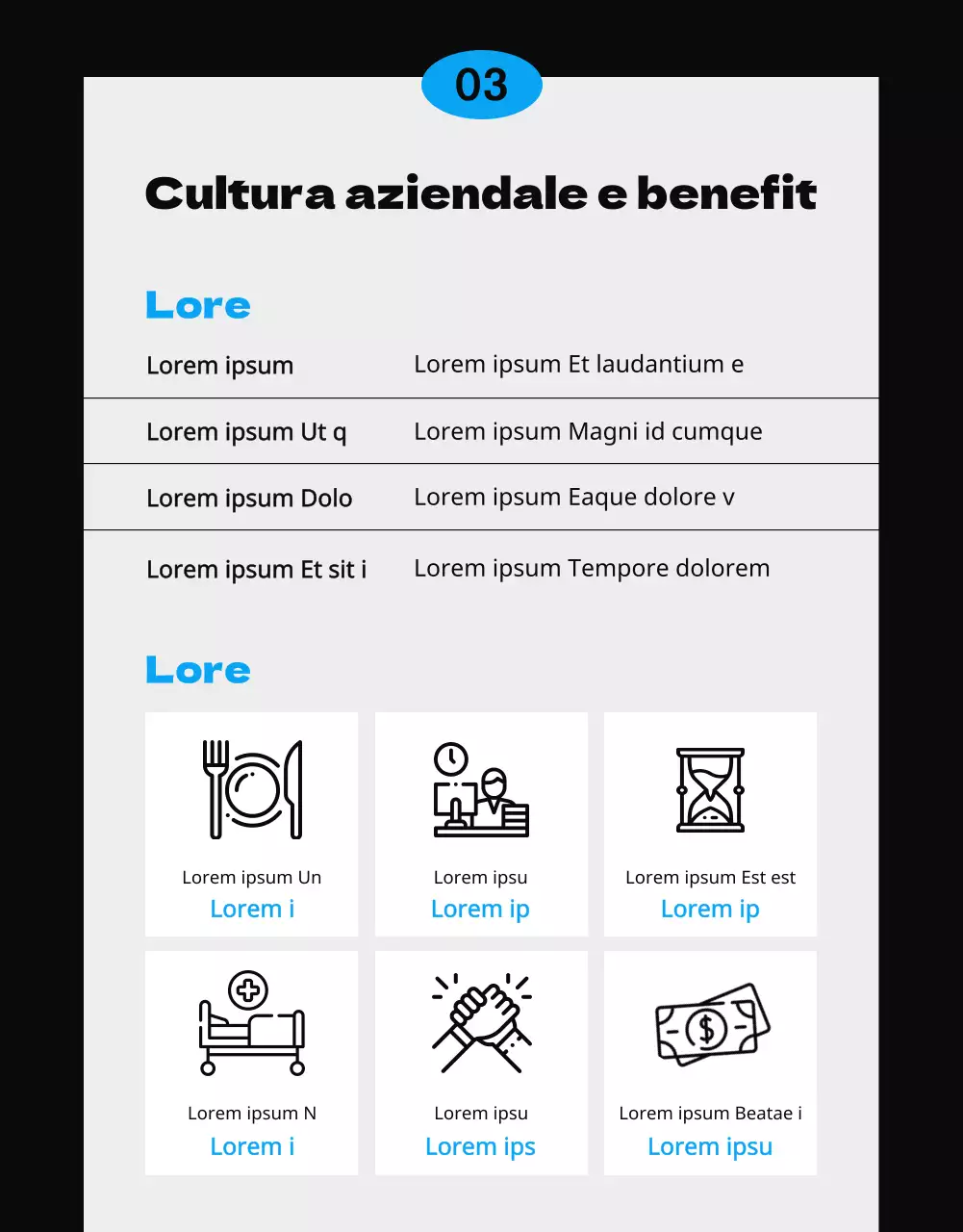 Concetto di brochure blu e nera, semplice e pulita, per il reclutamento di stagisti