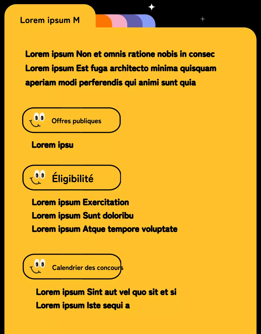 Concours de contenu court et mignon avec des formes et des illustrations colorées