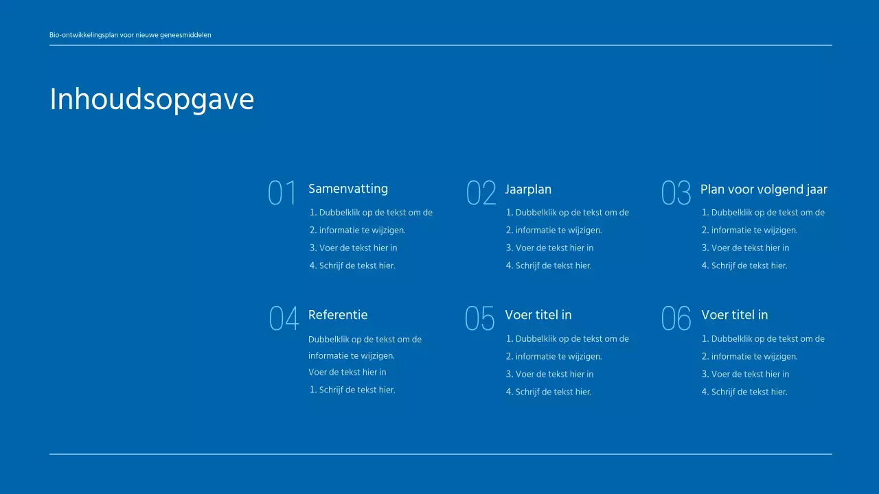 Een strak, blauw getint businessplan voor een farmaceutisch bedrijf dat een nieuw medicijn ontwikkelt.