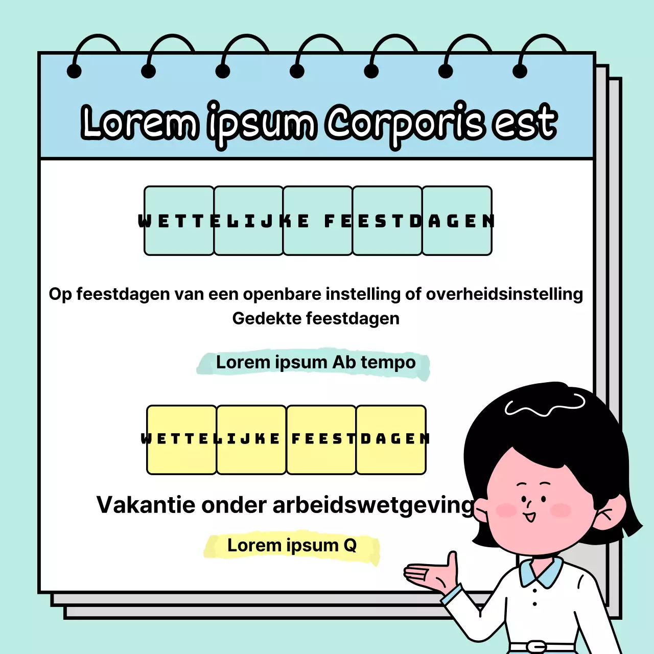 Leer bank holiday trivia met een pastelkleurig, sprankelend vrouwelijk personage