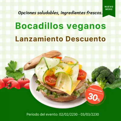 Green Fresh Vegan Sandwiches Lanzamiento Evento de Descuento