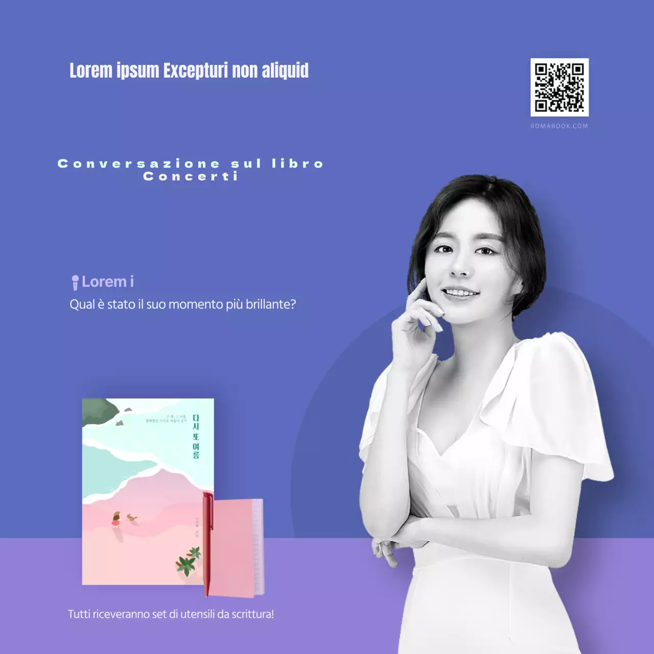 Biglietto da concerto Booktalk in blu e violaNews design