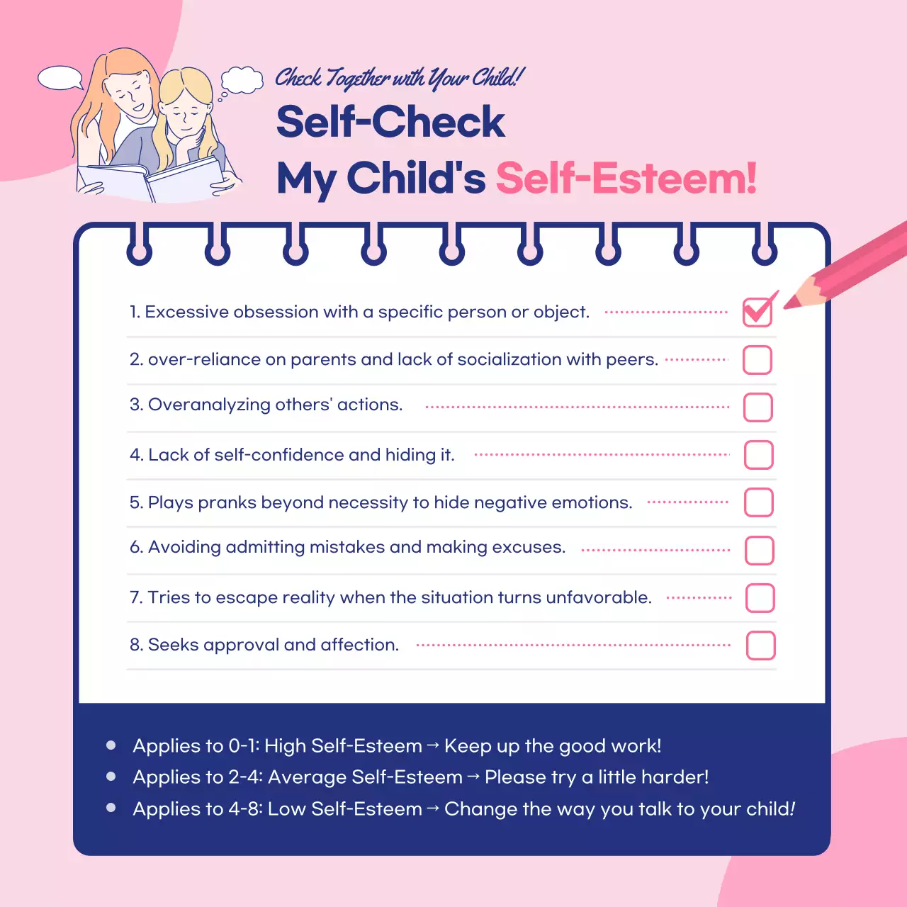 Pink Simple Self-Esteem Checklist Social Media Post