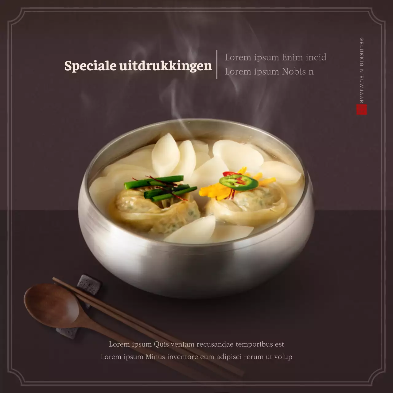 Introductie van het bruin-beige Chinees Nieuwjaarsmenu