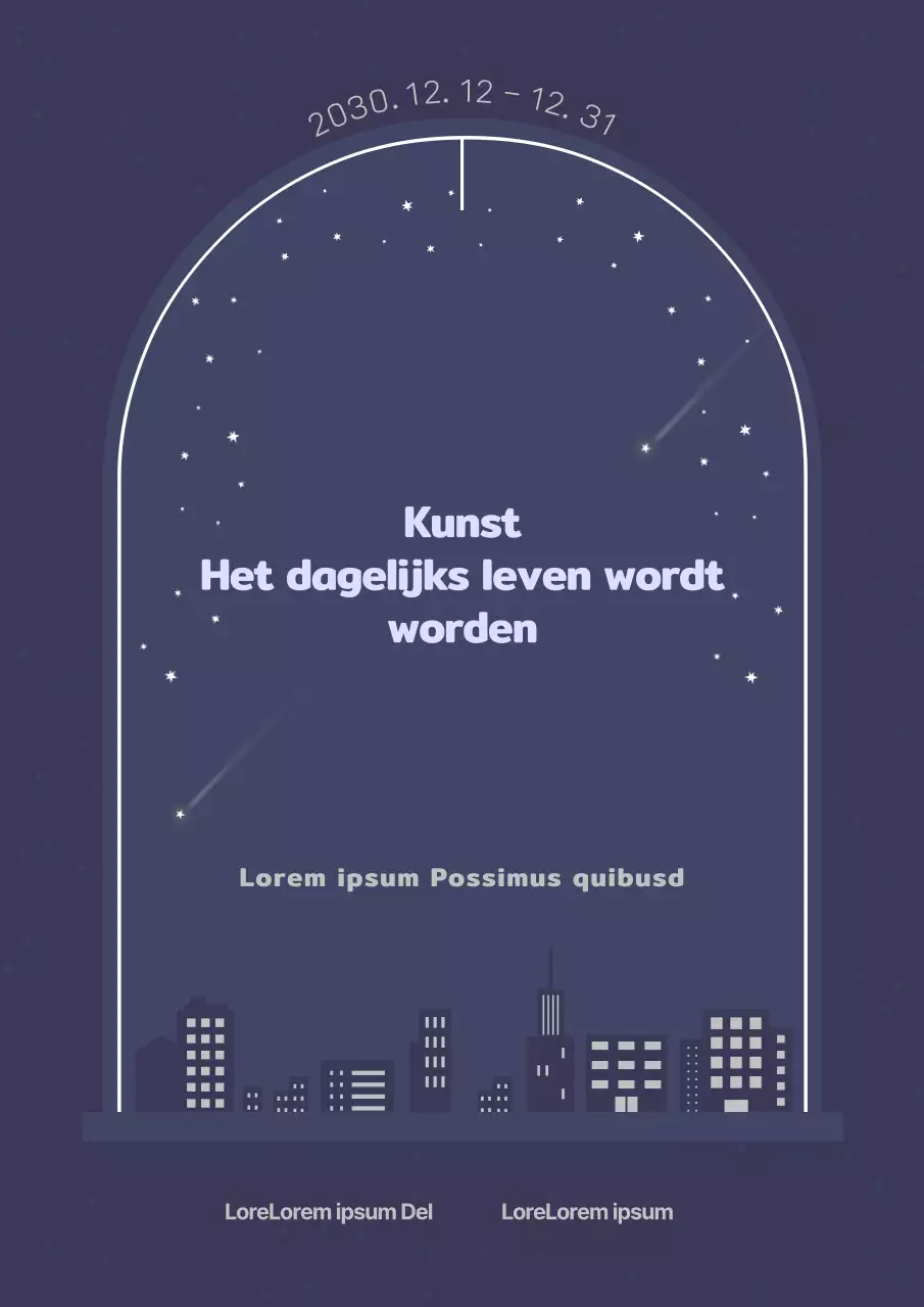 Navyblauw en lichtblauwe nachthemel kunst wintervakantie programma informatie poster