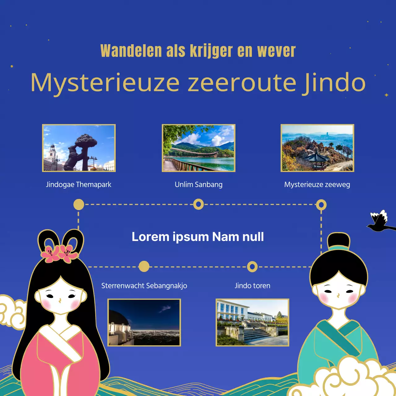 Thematours van het Jubileumjaar van de Hond en Weversterrenbeelden met traditionele en oosterse illustraties in blauw, turquoise en paars