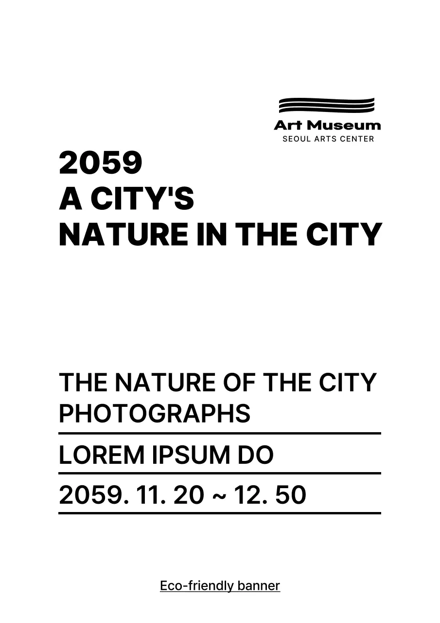 Gaya tata letak teks hitam dan sederhana dengan informasi pameran foto