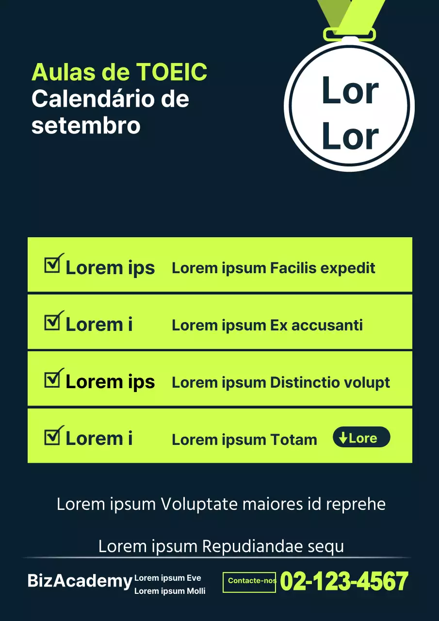 Um simples folheto verde e preto para um curso de preparação para o exame de admissão