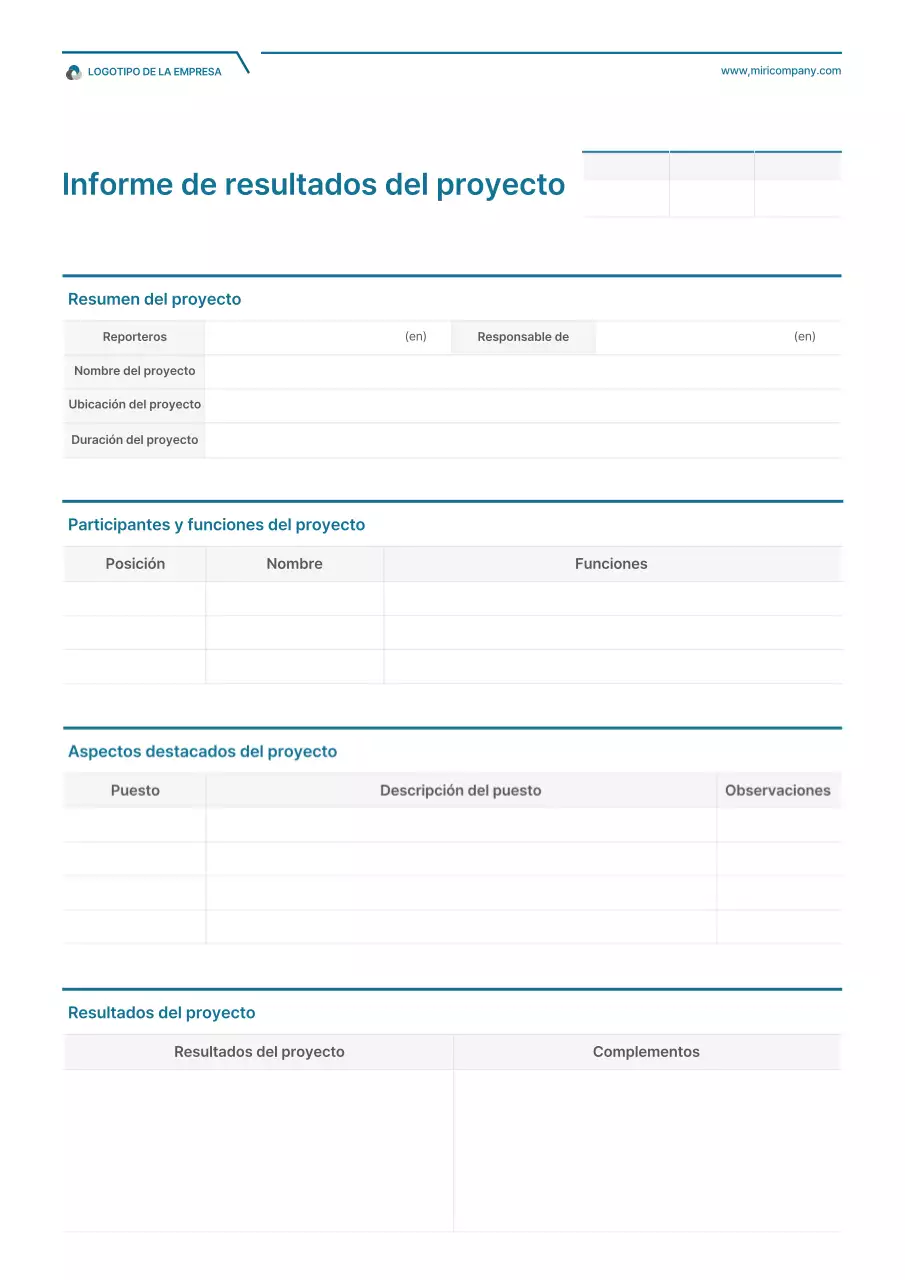 Informe de proyecto de concepto sencillo en blanco y turquesa