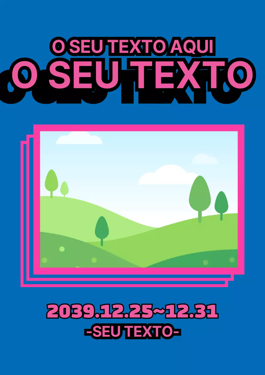 Materiais promocionais simples e modernos com fotografias e molduras azuis e cor-de-rosa