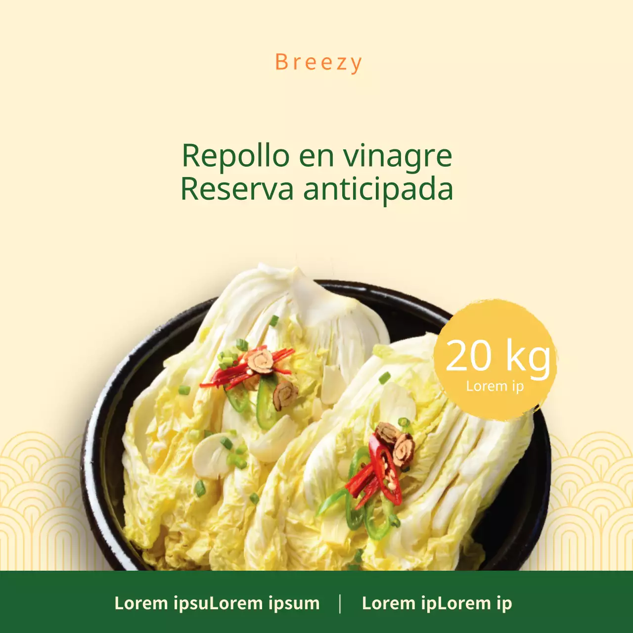 Aviso de pedido de coles en escabeche amarillas y verdes