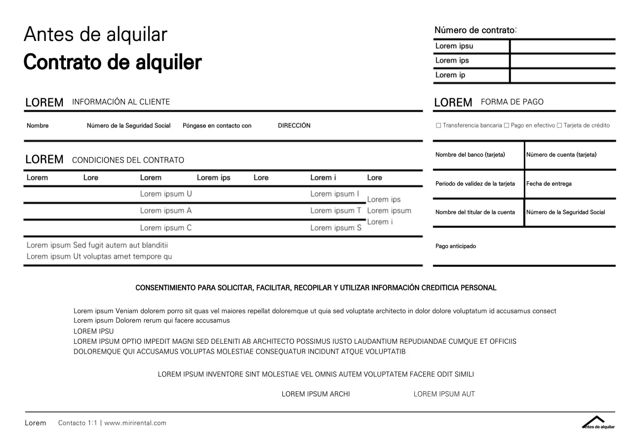 Plantilla de contrato de alquiler de coche con un estilo limpio y sencillo