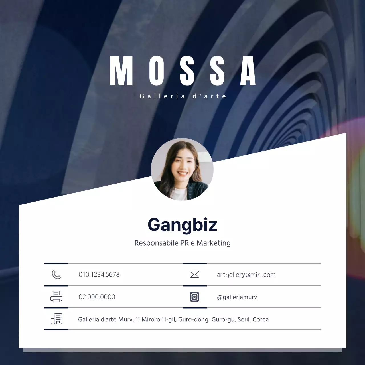 Biglietto da visita con profilo mobile di semplice concezione in blu scuro e bianco