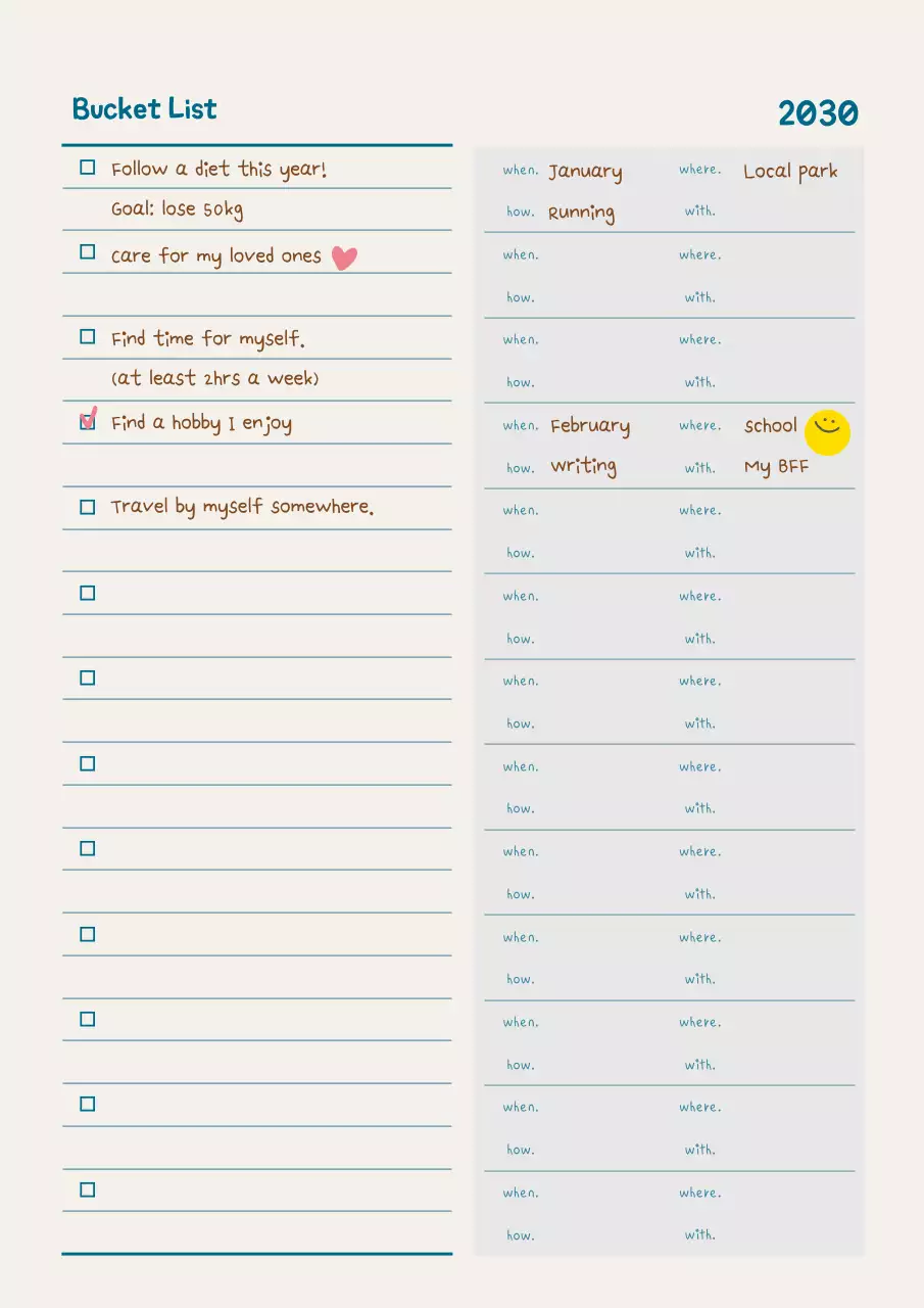 Beige Minimal Bucket List Planner