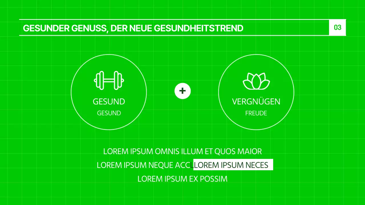 Eine moderne Vorlage, die den neuesten Trend zu "gesundem Genuss" und gesunder Ernährung in Chartreuse und Grün präsentiert.