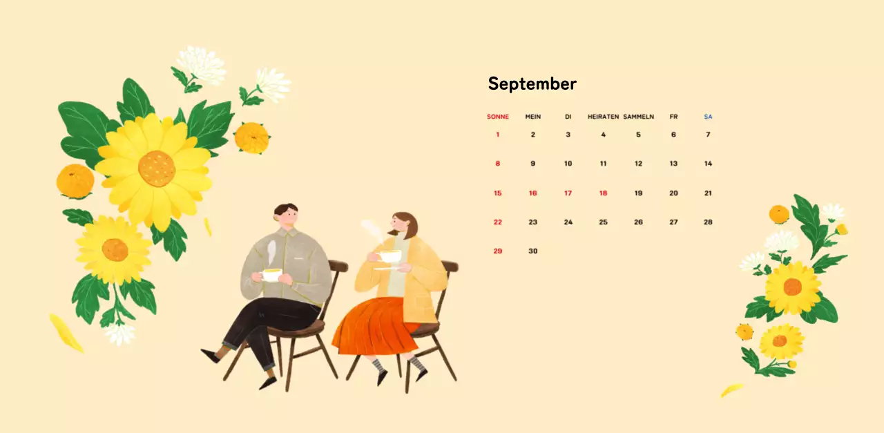 Ein warmer, illustrierter Kalender für das neue Jahr