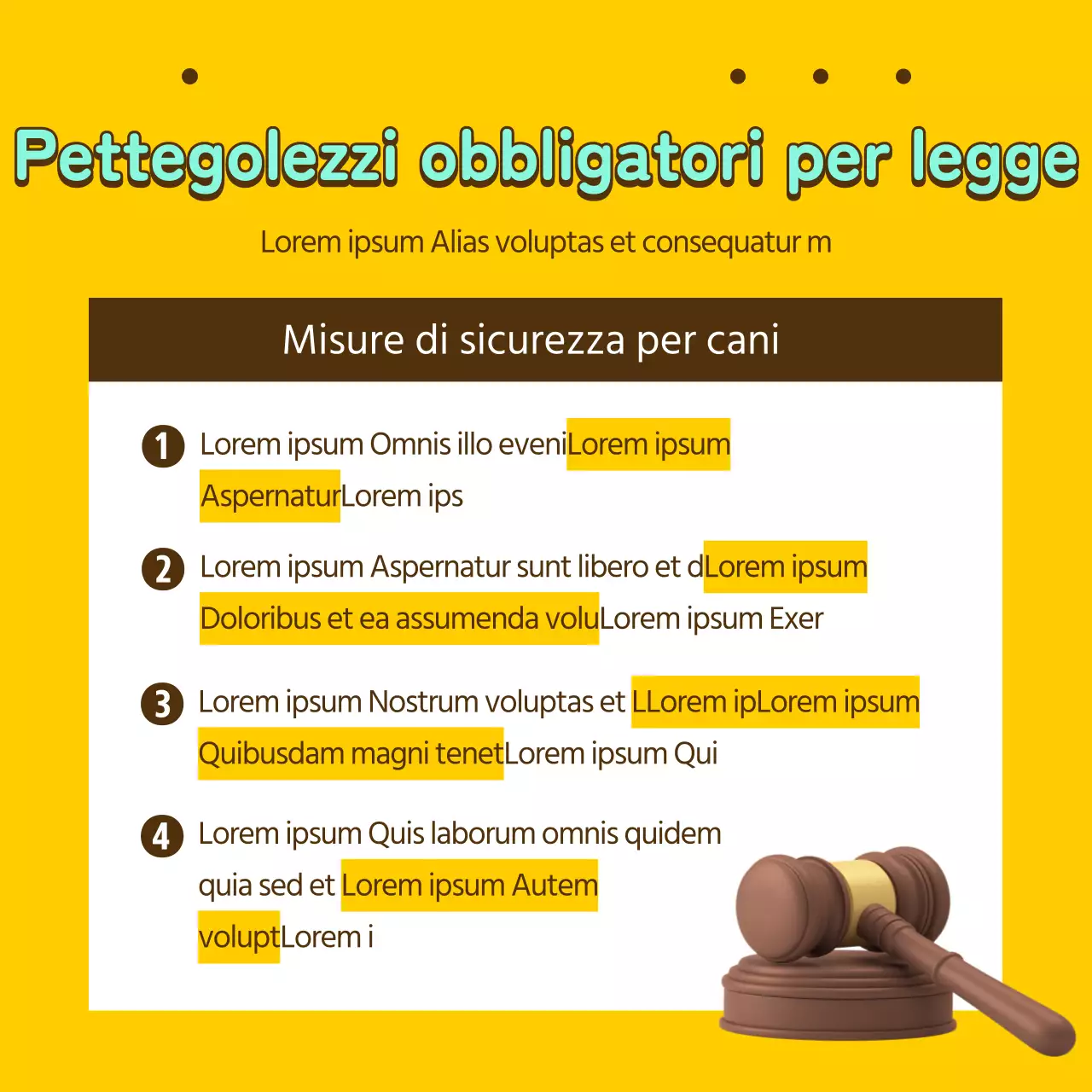 Biglietto informativo per animali domestici in giallo e bronzo