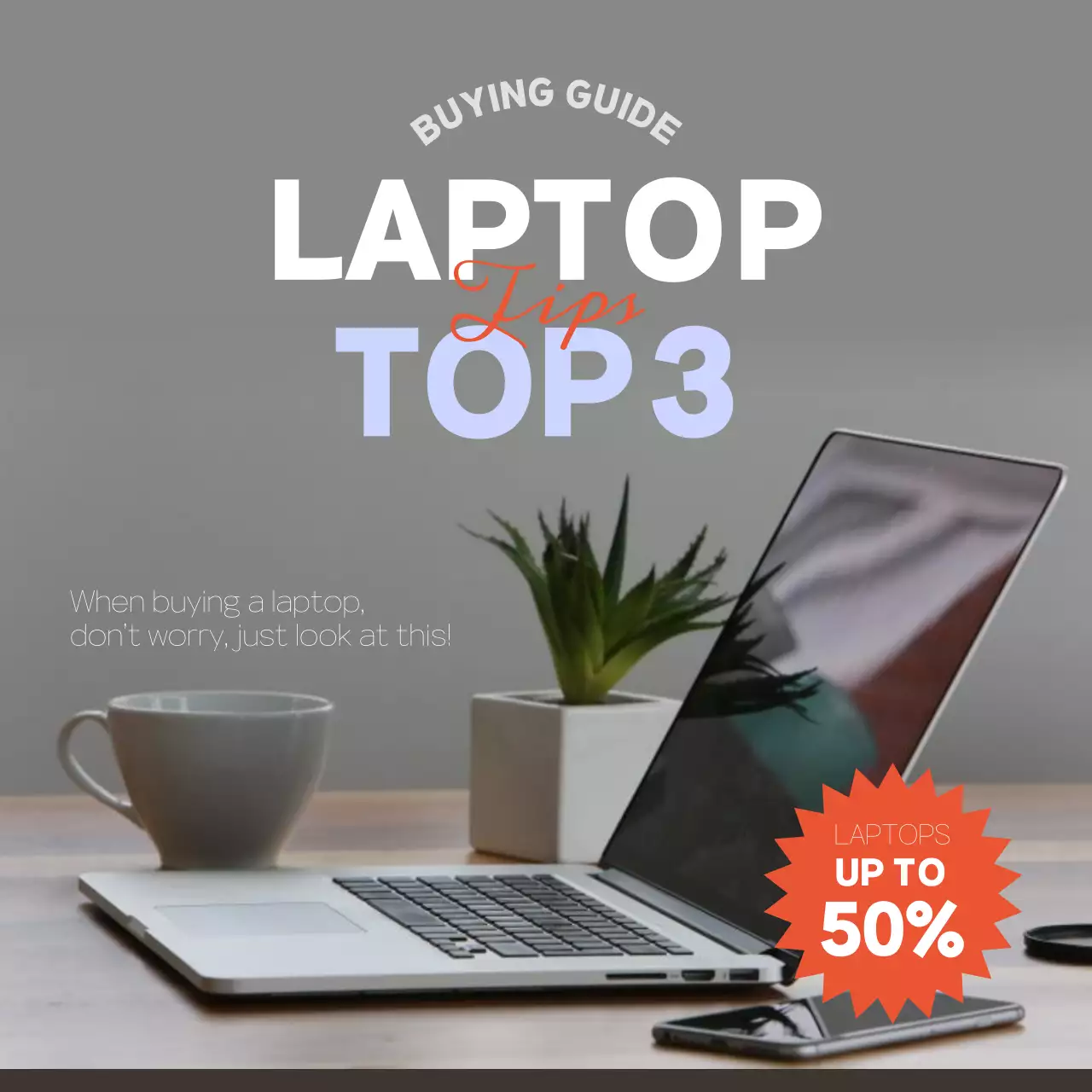 Grey Modern Laptop Guide Social Media Post