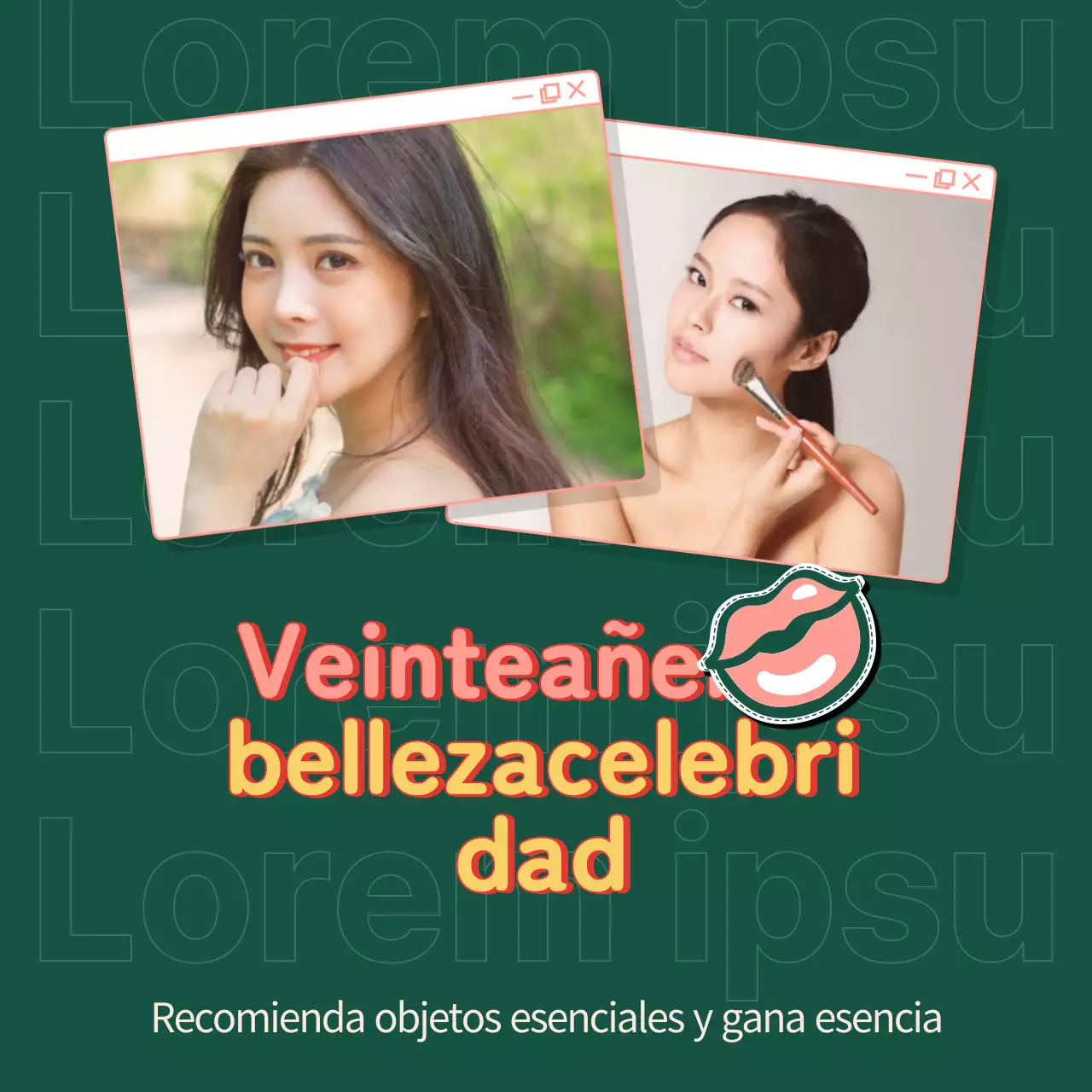 Evento de celebridades de belleza de veinte años con dos modelos femeninas en el marco de fondo verde