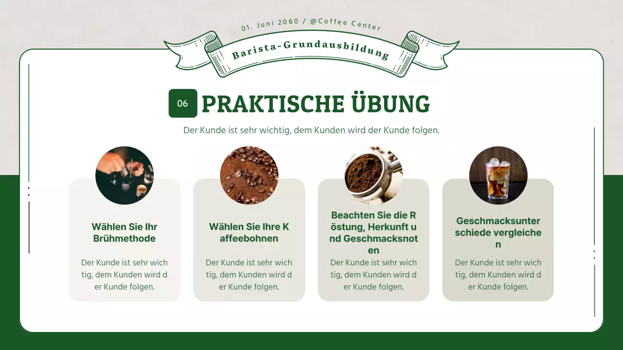 Barista-Schulung mit grünen 3D-Illustrationen