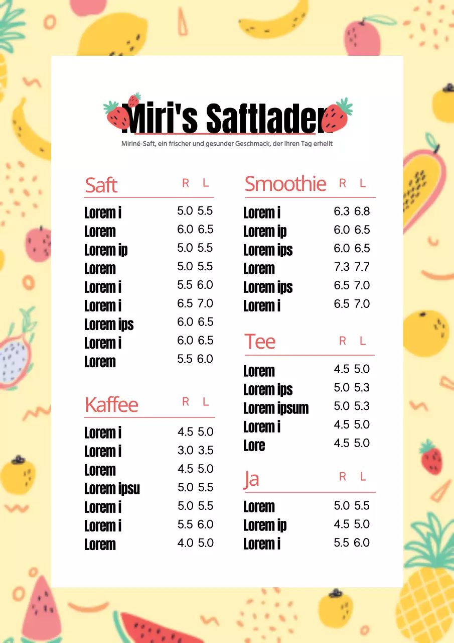 Gestalten Sie eine niedliche Getränkekarte mit bezaubernden Illustrationen