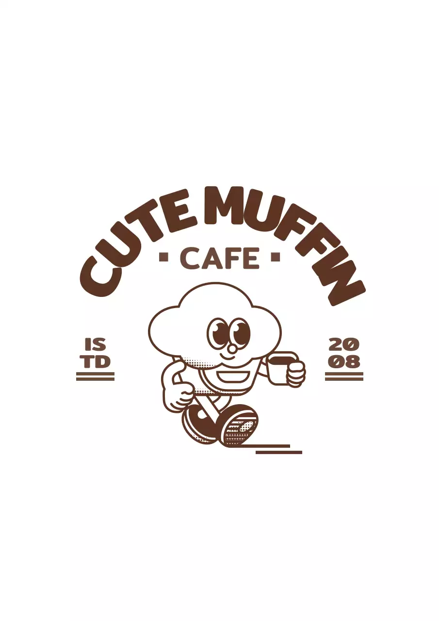Phong cách minh họa nhân vật muffin dễ thương, mịn màng, màu nâu sẫm và trắng cho hàng hóa quán cà phê và mục đích quảng cáo 