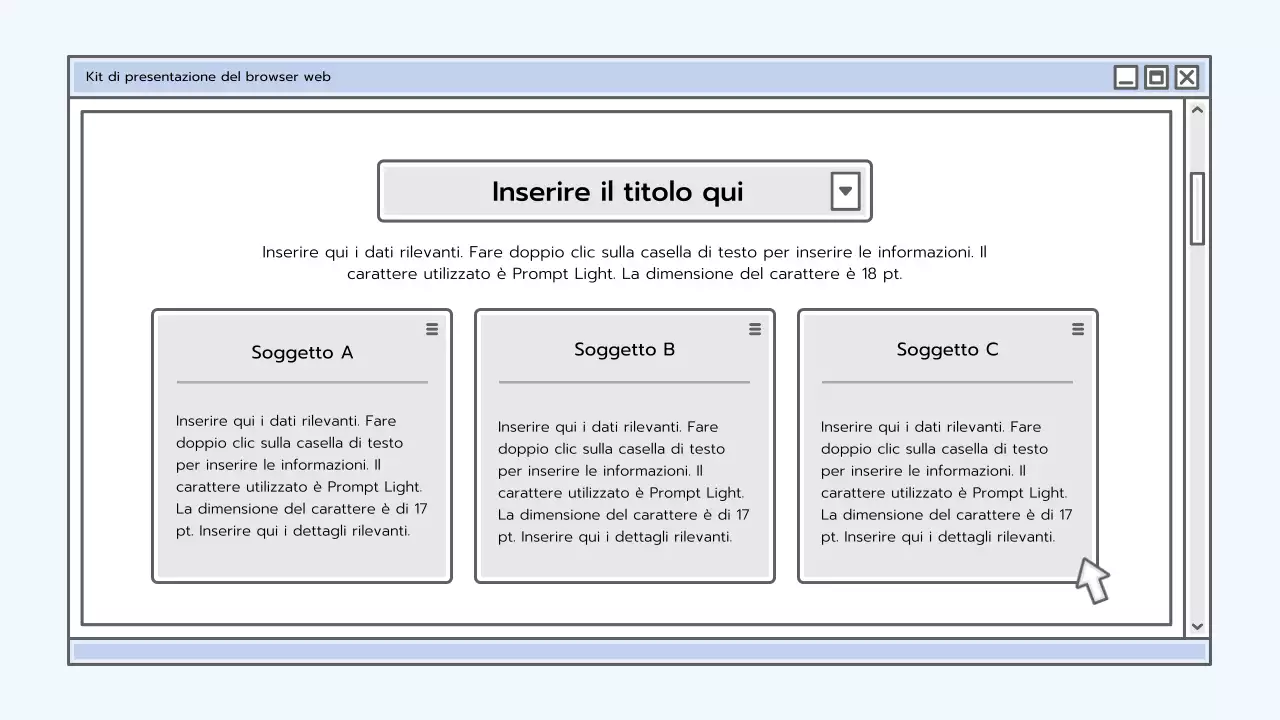 Kit di presentazione con concetto di browser blu chiaro