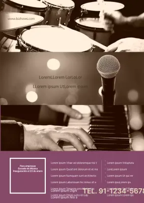 Promocione una escuela de música práctica con una emotiva foto de una actuación musical en color morado.