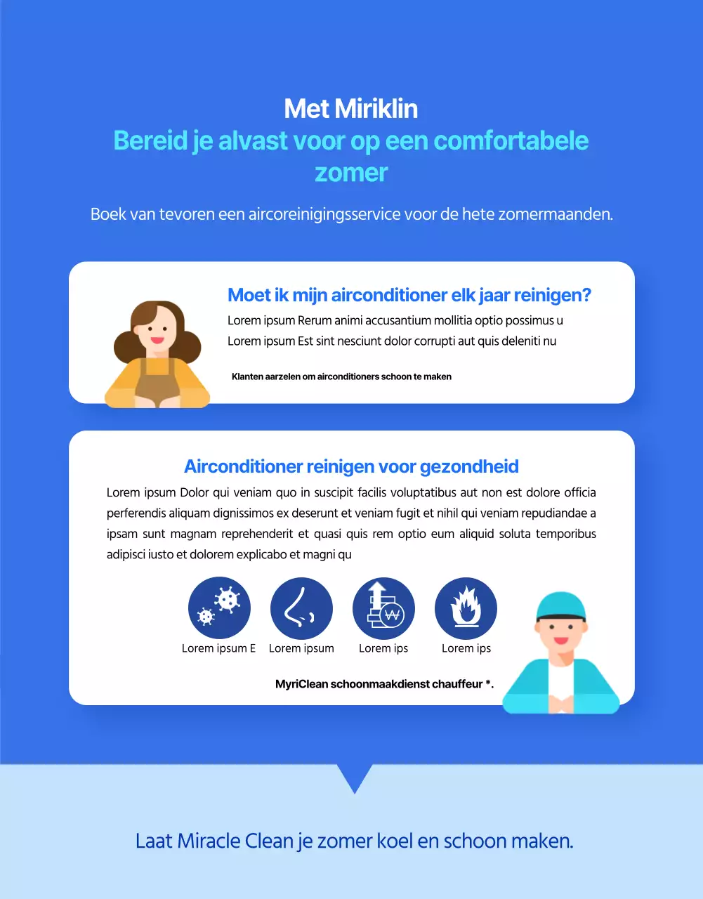 Een eenvoudige blauw met gele advertentie voor het reinigen van airconditioners