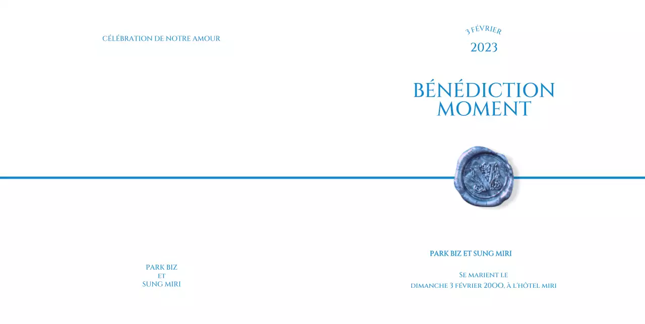 Faire-part de mariage simple à la cire scellée en bleu