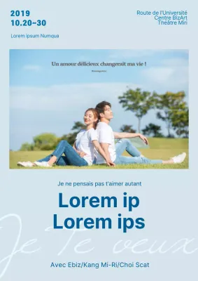 Faites la promotion d'un simple concert avec la photo d'un couple dans un parc en bleu clair.
