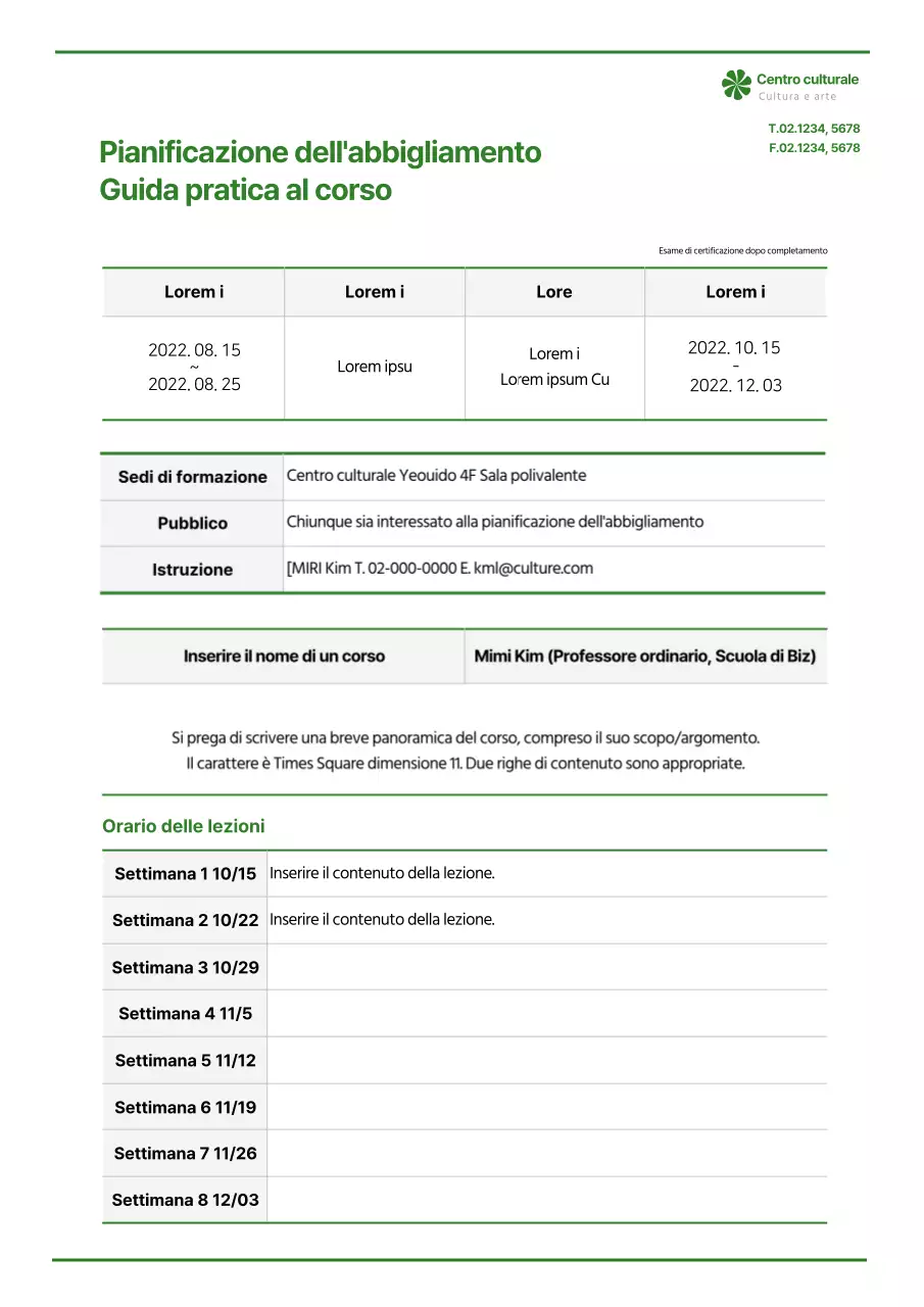 Guida al corso verde, semplice e pratico