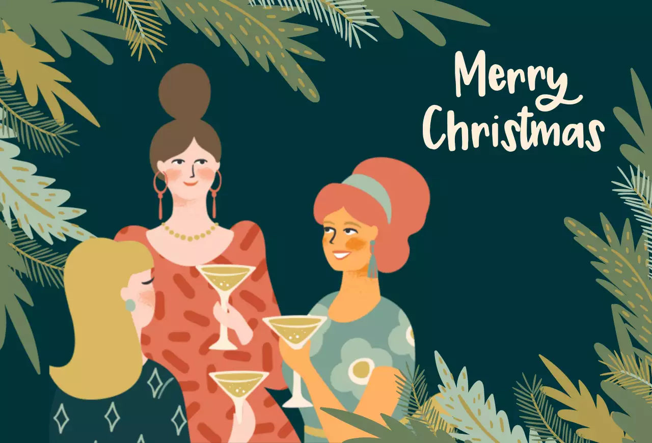 Cute Christmas party illustration concept with green and light yellow colors