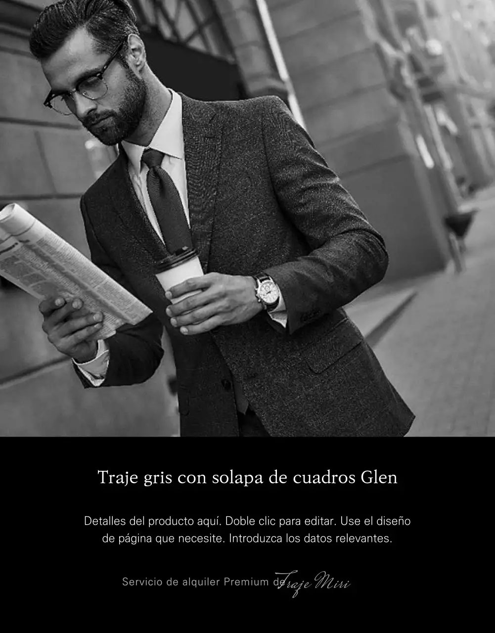 Página detallada de la tienda especializada en trajes de caballero y alquiler de trajes Greytone